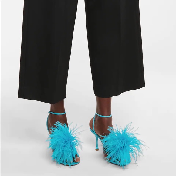 Bottega Veneta Dot feather-trimmed Leather Sandals in Blue - Picture 7 of 7